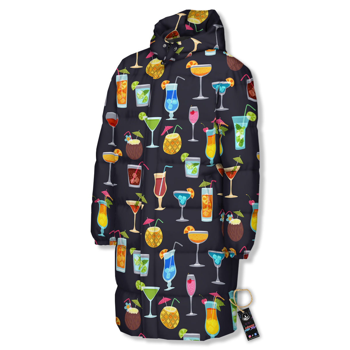 Cocktail Exotic Print Pattern Long Down Jacket-grizzshop