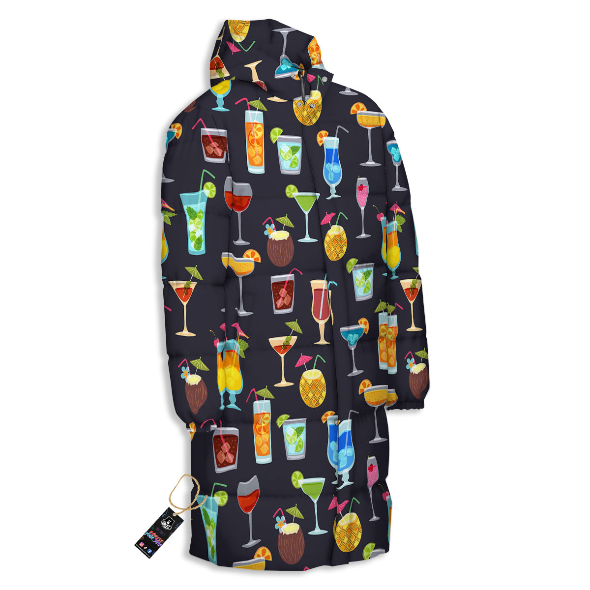 Cocktail Exotic Print Pattern Long Down Jacket-grizzshop