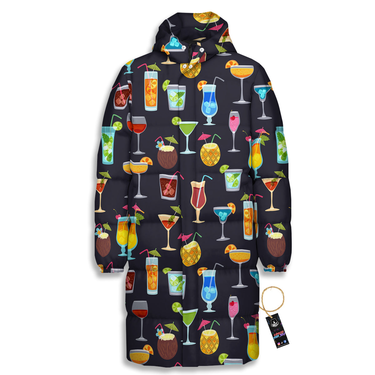 Cocktail Exotic Print Pattern Long Down Jacket-grizzshop
