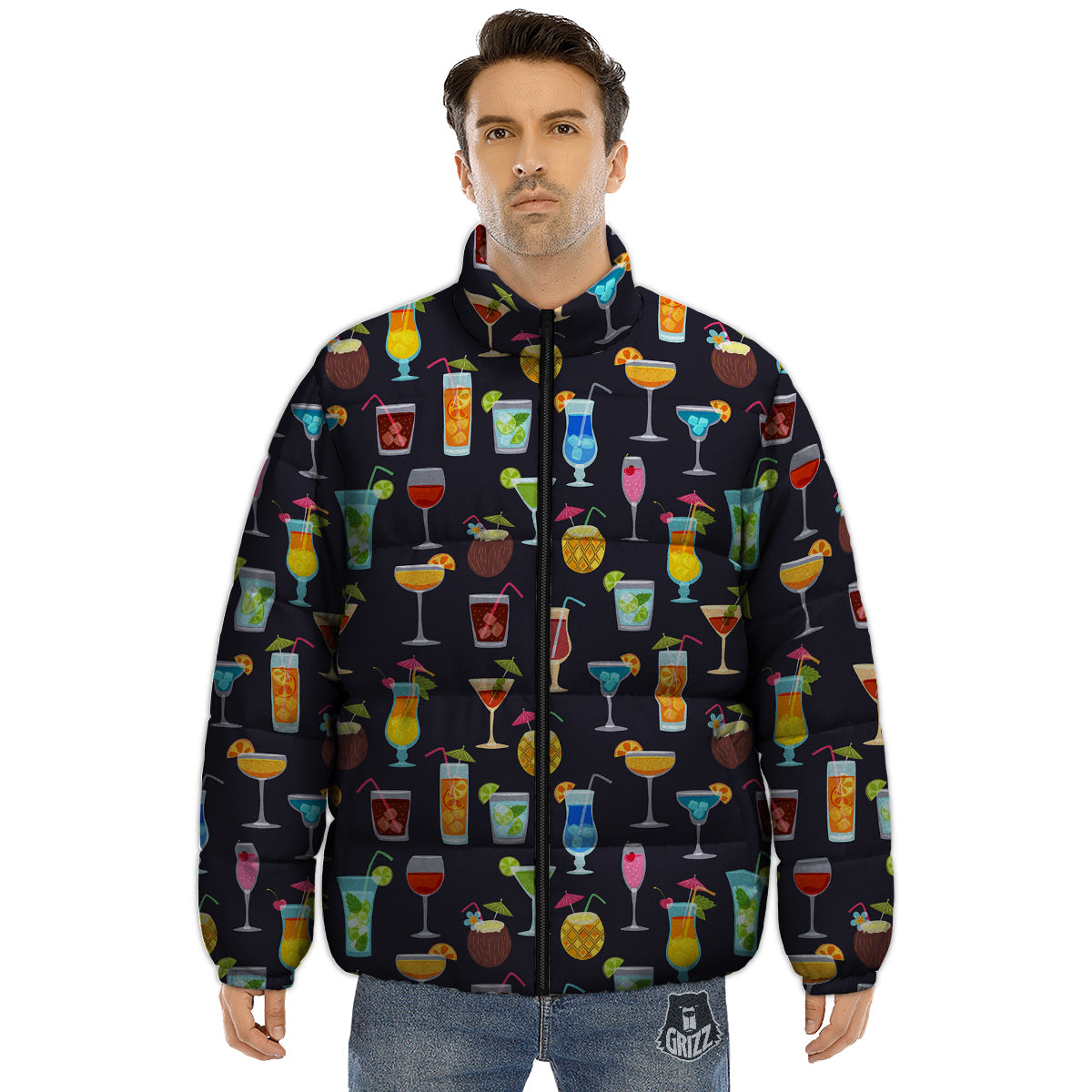 Cocktail Exotic Print Pattern Puffer Jacket-grizzshop