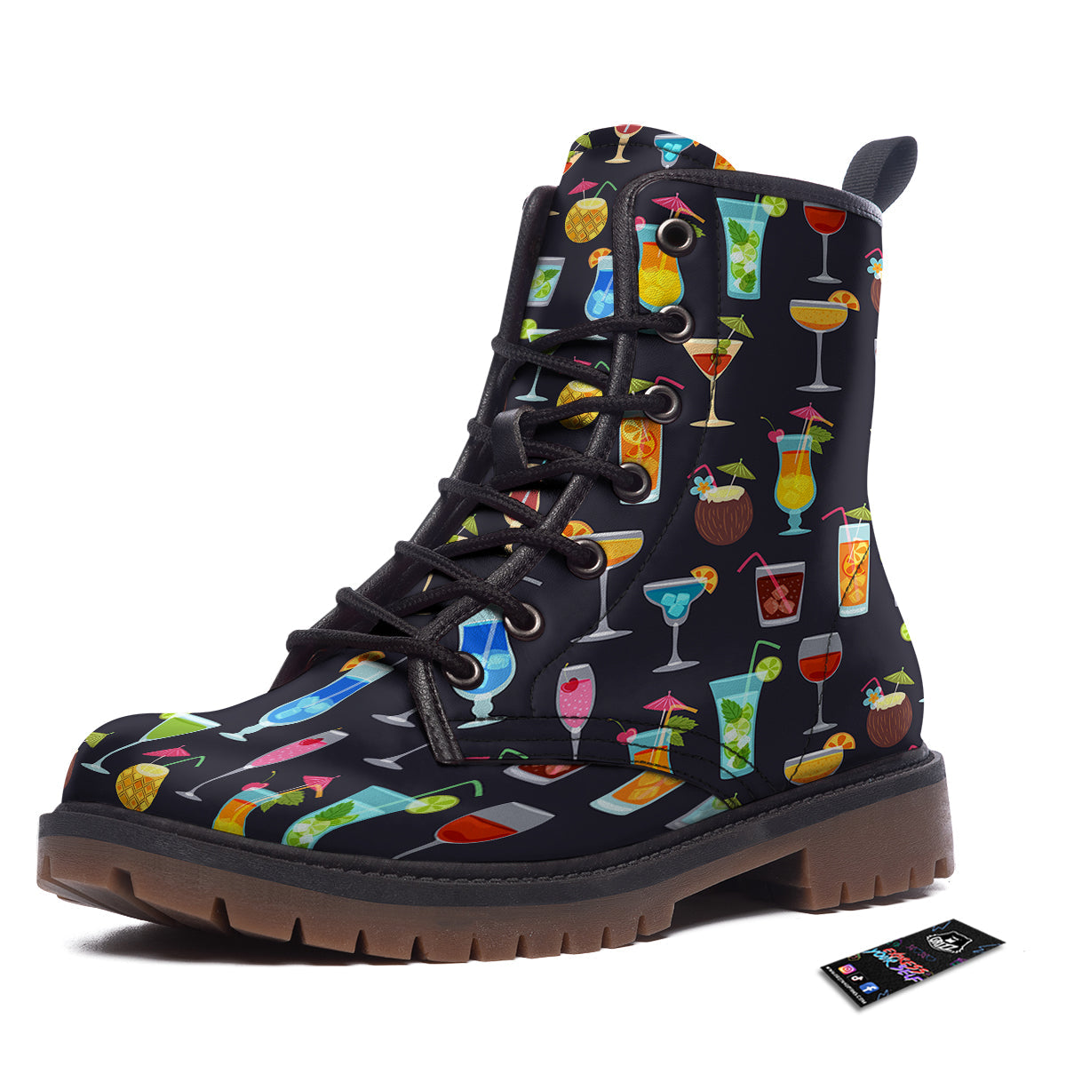 Cocktail Exotic Print Pattern Work Boots-grizzshop