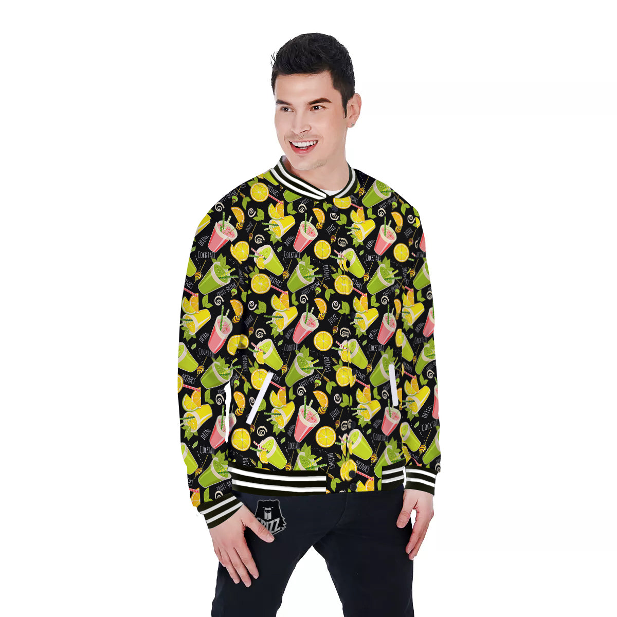 Cocktail Lemon Print Pattern Baseball Jacket-grizzshop