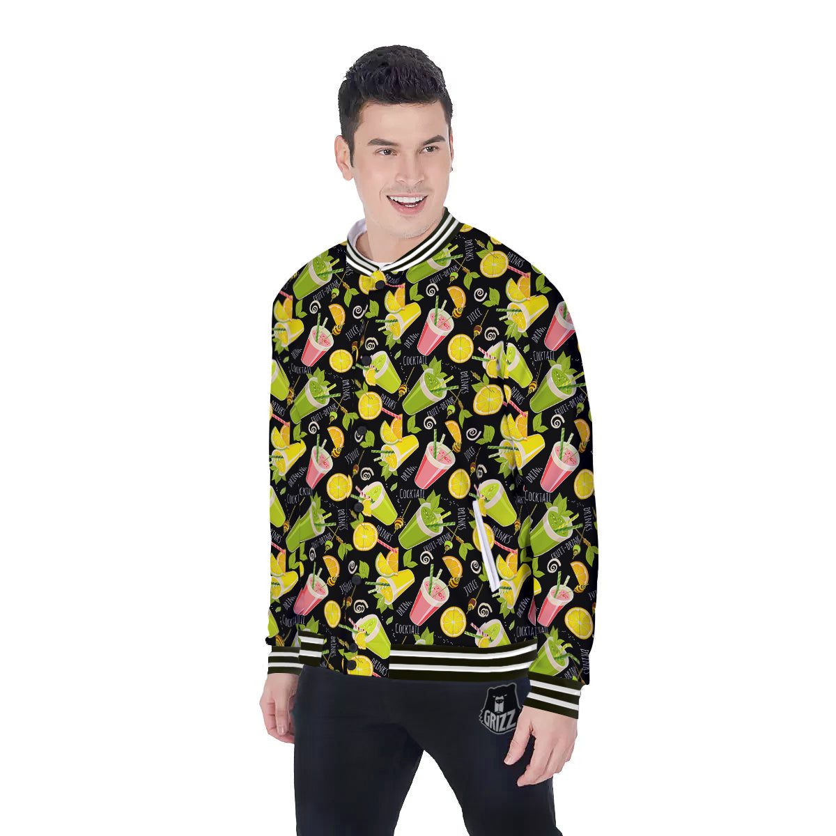 Cocktail Lemon Print Pattern Baseball Jacket-grizzshop