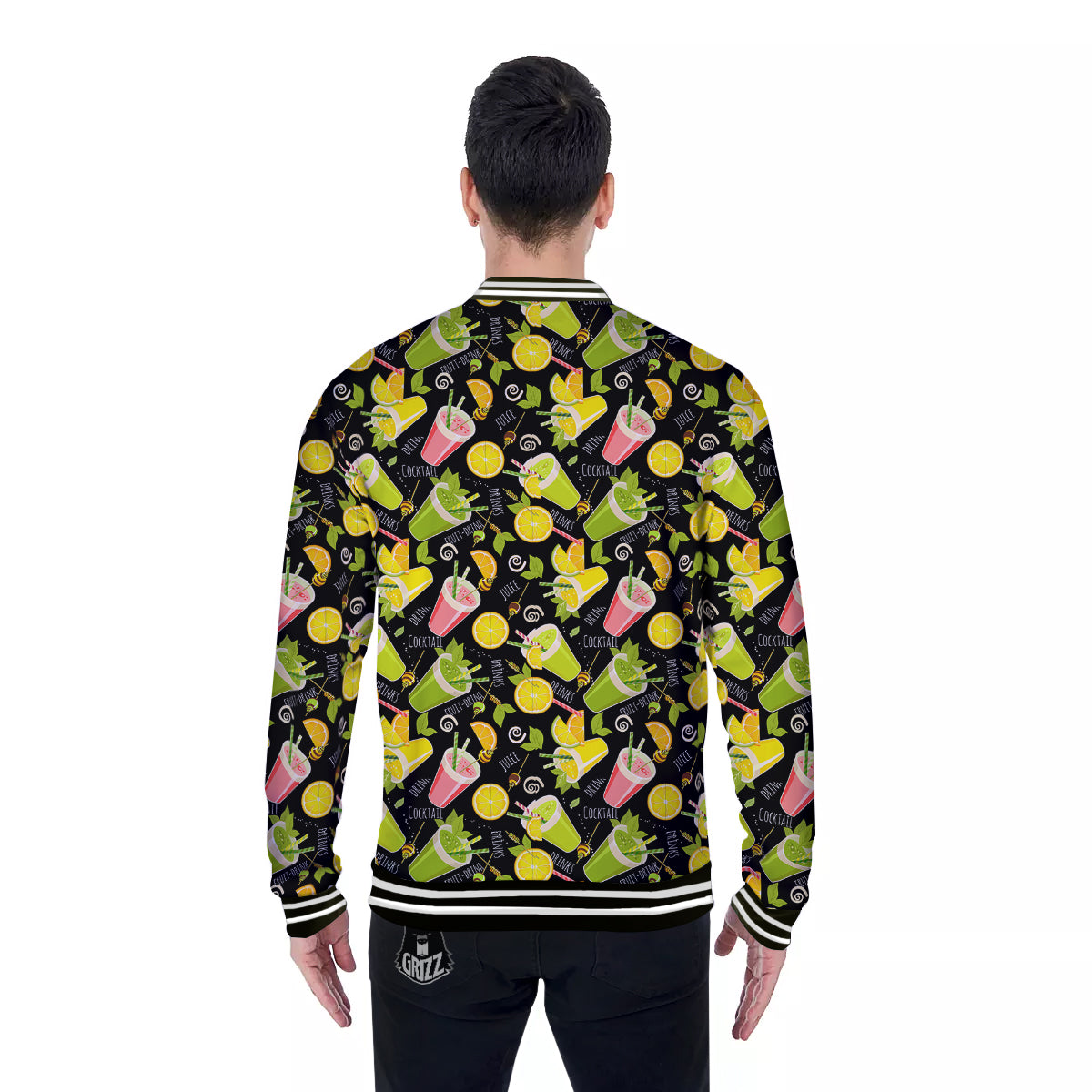 Cocktail Lemon Print Pattern Baseball Jacket-grizzshop
