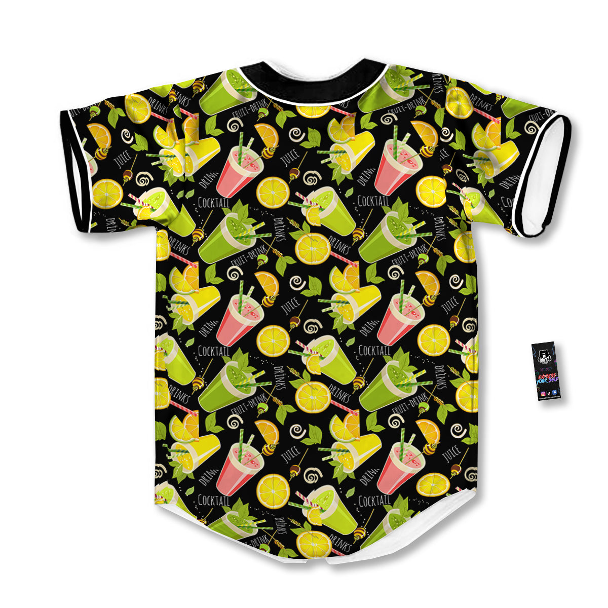Cocktail Lemon Print Pattern Baseball Jersey-grizzshop