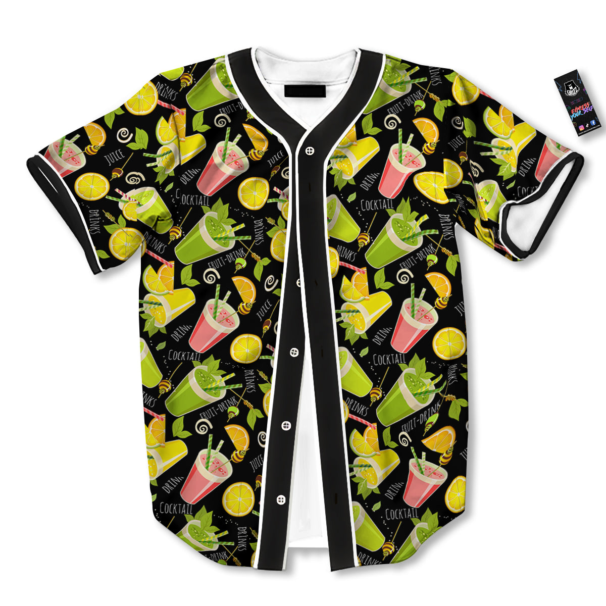 Cocktail Lemon Print Pattern Baseball Jersey-grizzshop