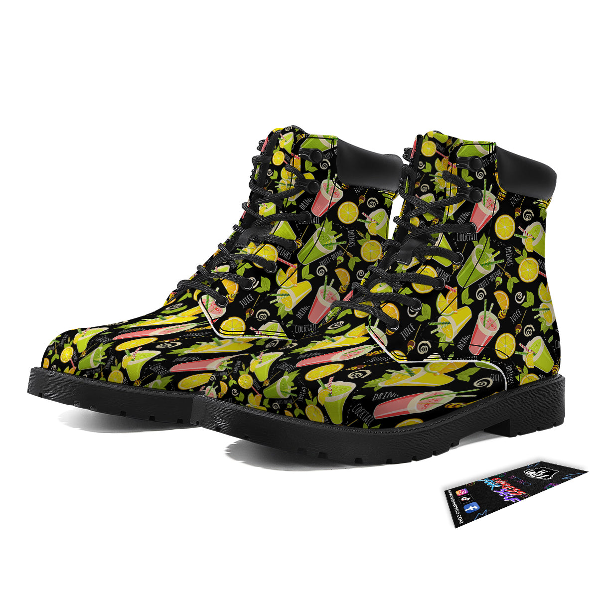Cocktail Lemon Print Pattern Boots-grizzshop
