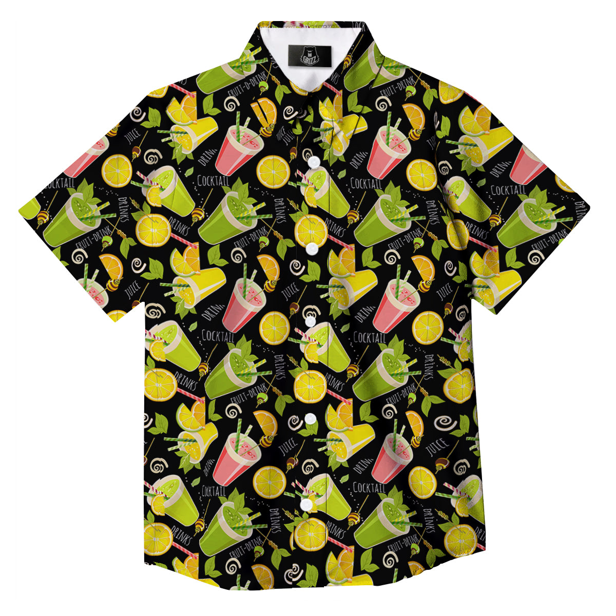 Cocktail Lemon Print Pattern Button Up Shirt-grizzshop