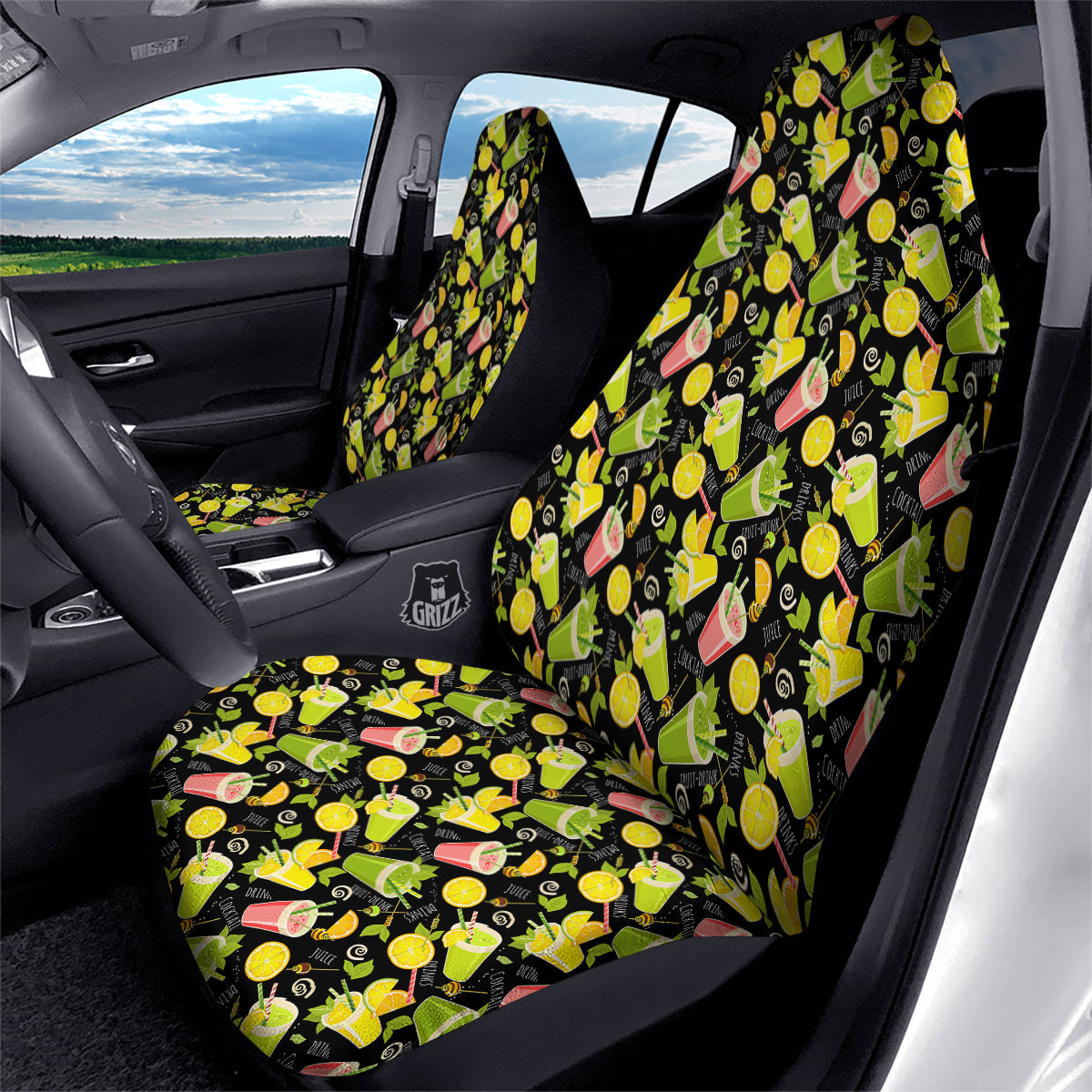 Cocktail Lemon Print Pattern Car Seat Covers-grizzshop