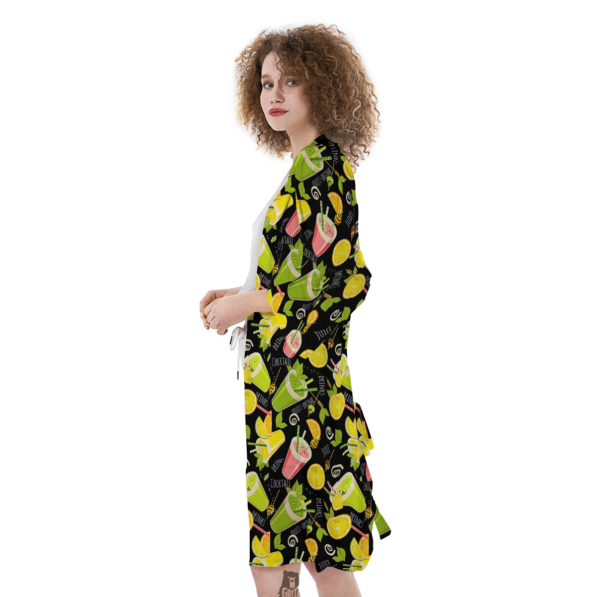 Cocktail Lemon Print Pattern Kimono-grizzshop