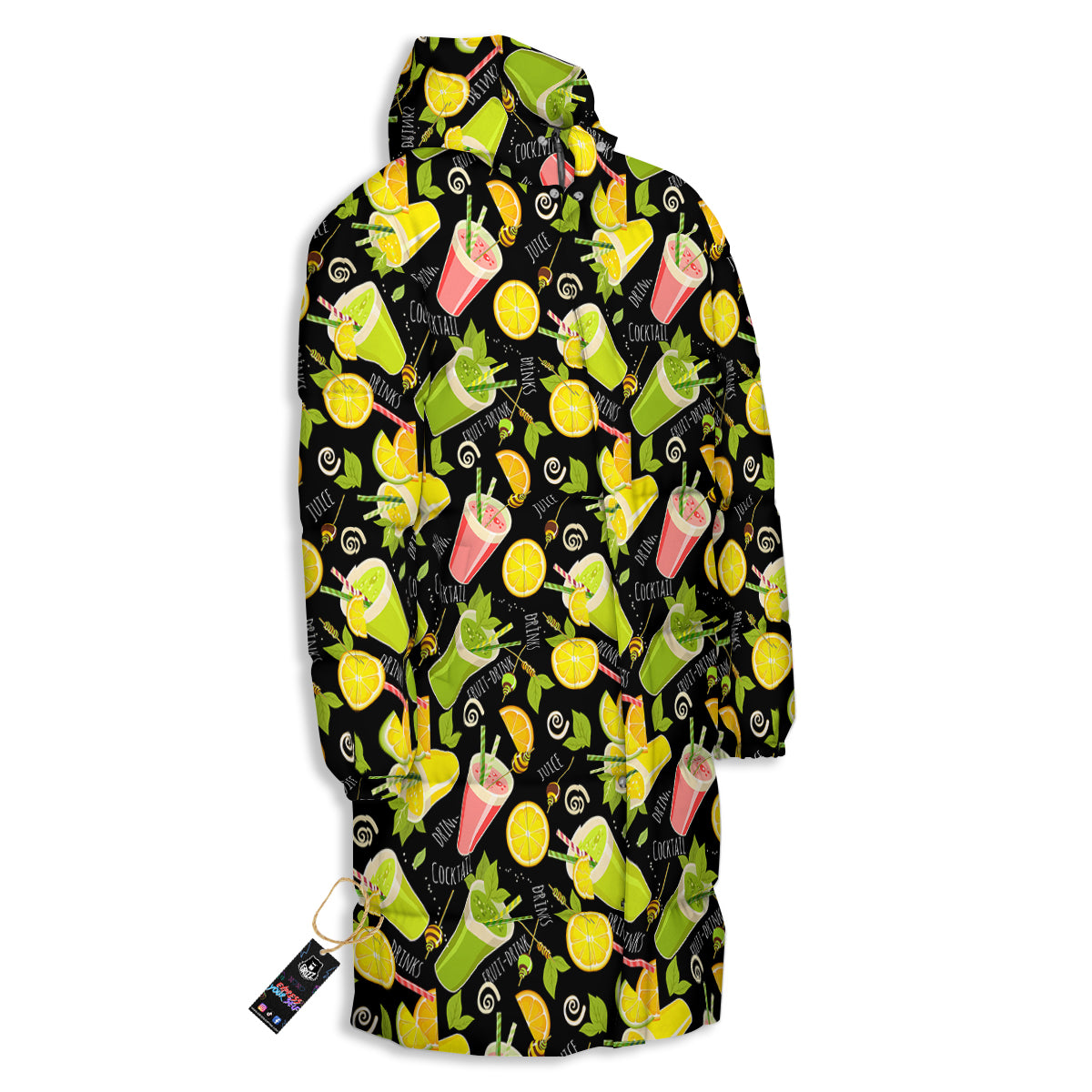Cocktail Lemon Print Pattern Long Down Jacket-grizzshop