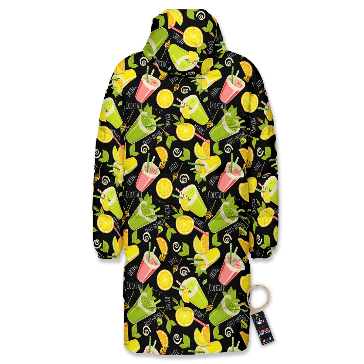 Cocktail Lemon Print Pattern Long Down Jacket-grizzshop