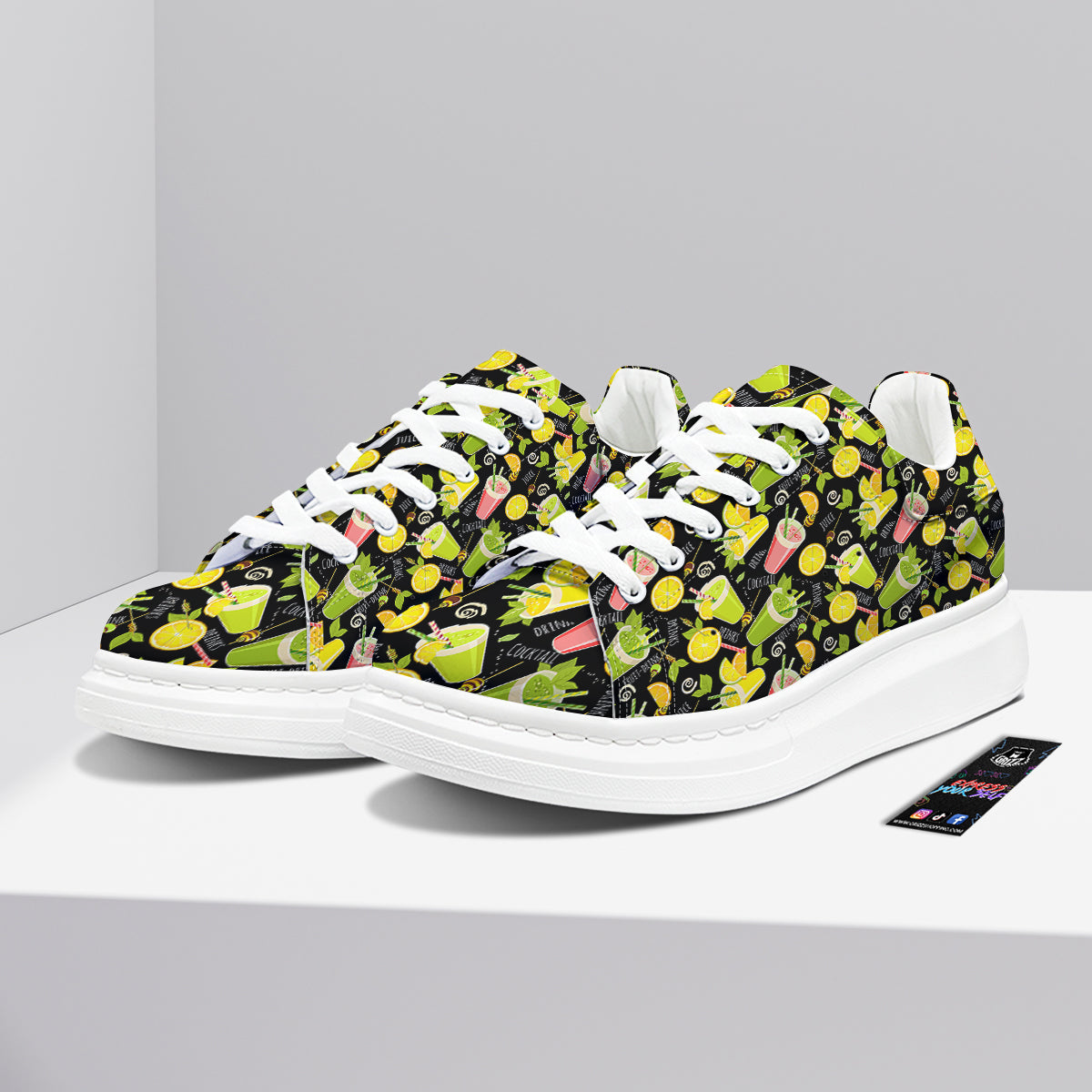 Cocktail Lemon Print Pattern Platform Shoes-grizzshop