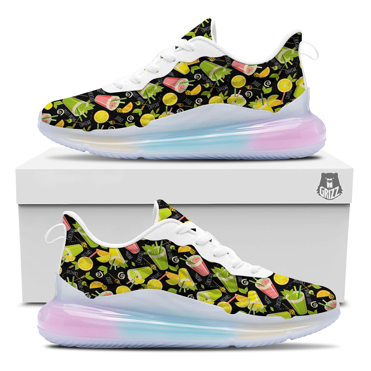 Cocktail Lemon Print Pattern Running Sneakers-grizzshop