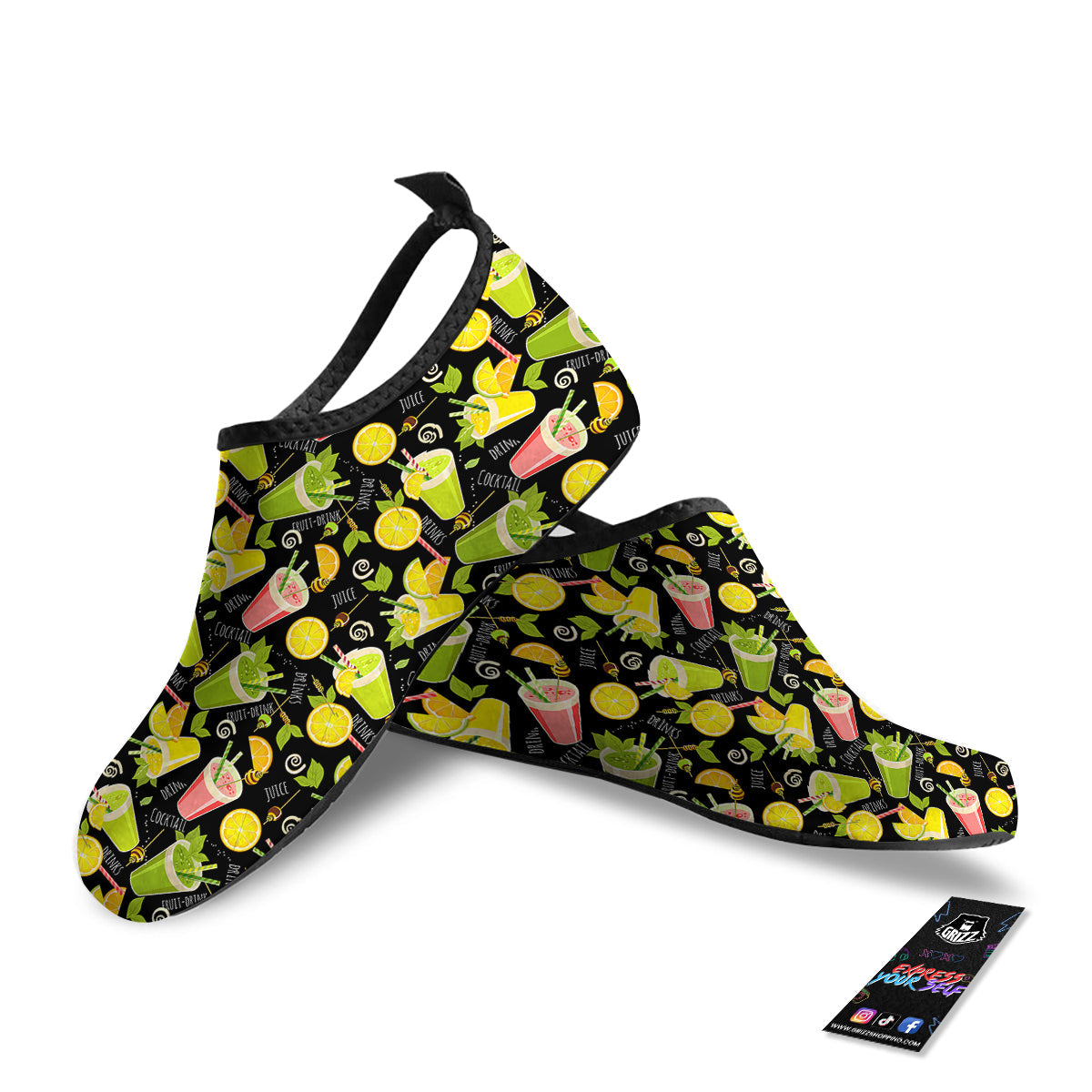 Cocktail Lemon Print Pattern Water Shoes-grizzshop