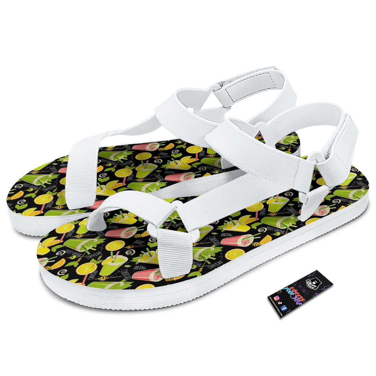 Cocktail Lemon Print Pattern White Open Toe Sandals-grizzshop