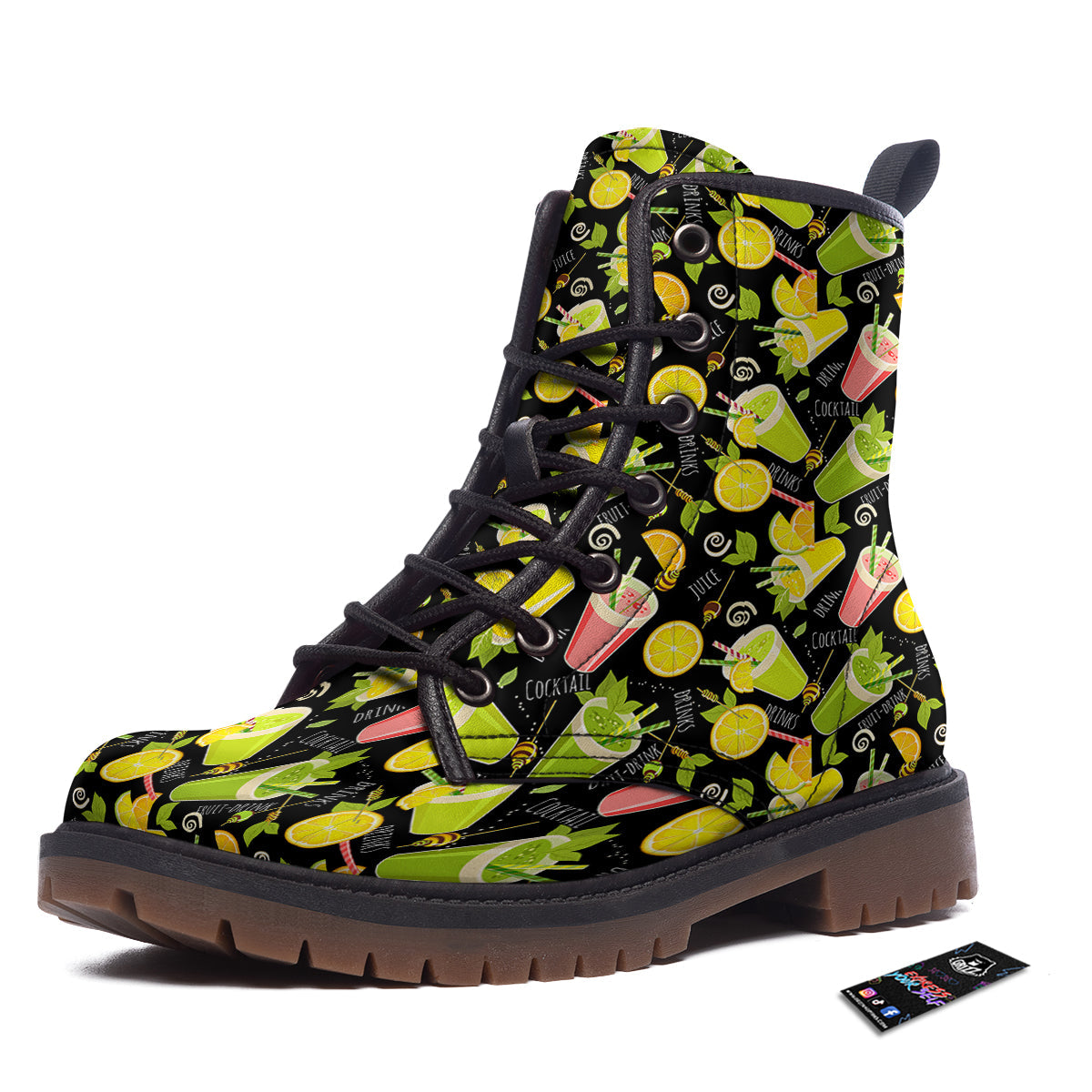 Cocktail Lemon Print Pattern Work Boots-grizzshop