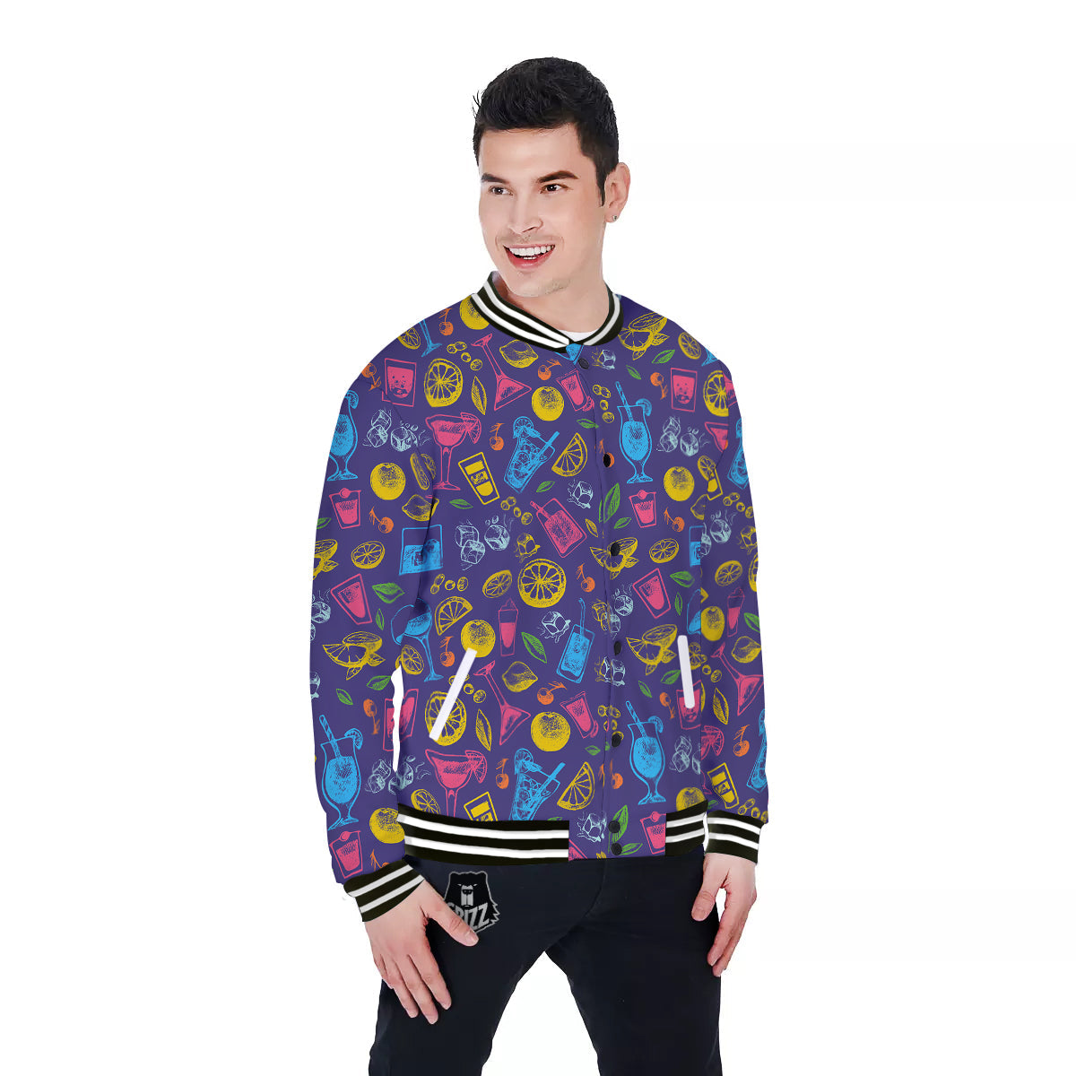Cocktail Watercolor Print Pattern Baseball Jacket-grizzshop
