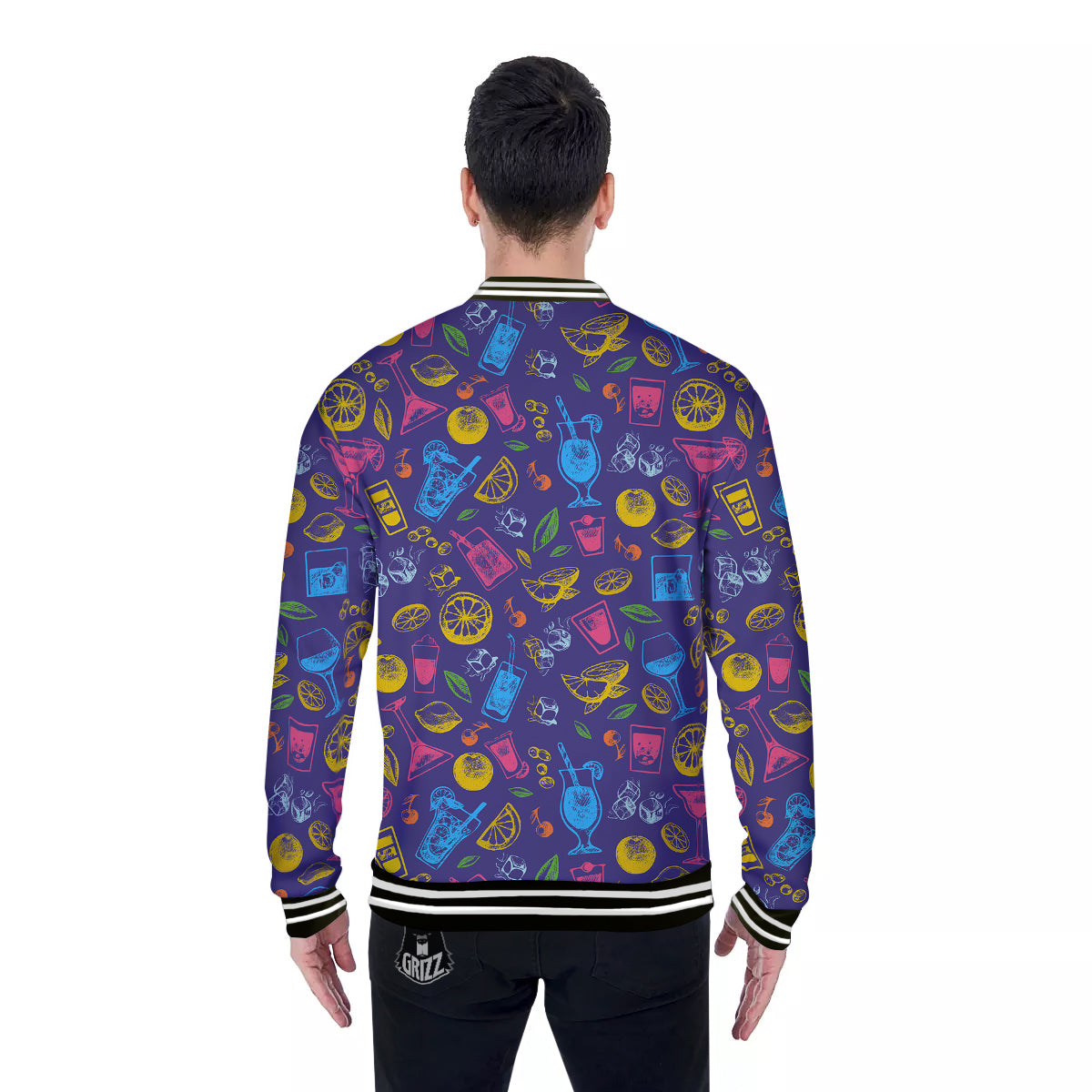 Cocktail Watercolor Print Pattern Baseball Jacket-grizzshop