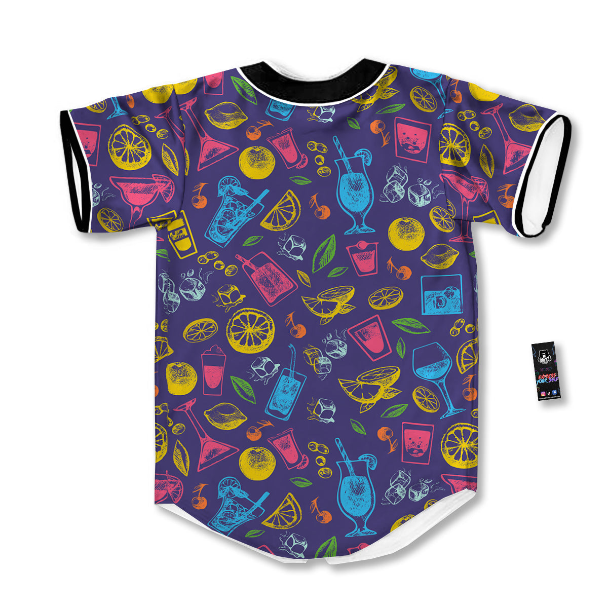 Cocktail Watercolor Print Pattern Baseball Jersey-grizzshop