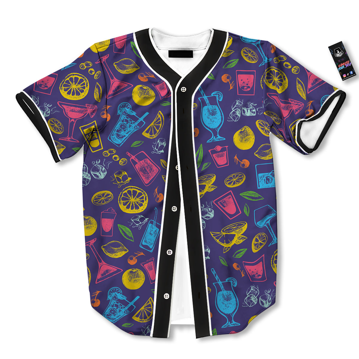 Cocktail Watercolor Print Pattern Baseball Jersey-grizzshop