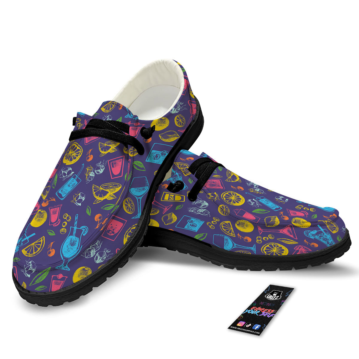 Cocktail Watercolor Print Pattern Black Loafers-grizzshop