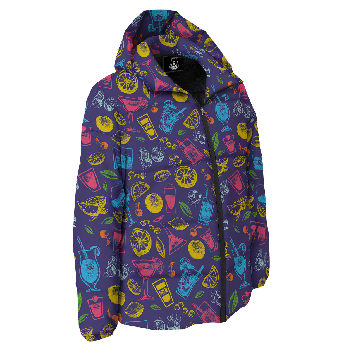 Cocktail Watercolor Print Pattern Down Jacket-grizzshop