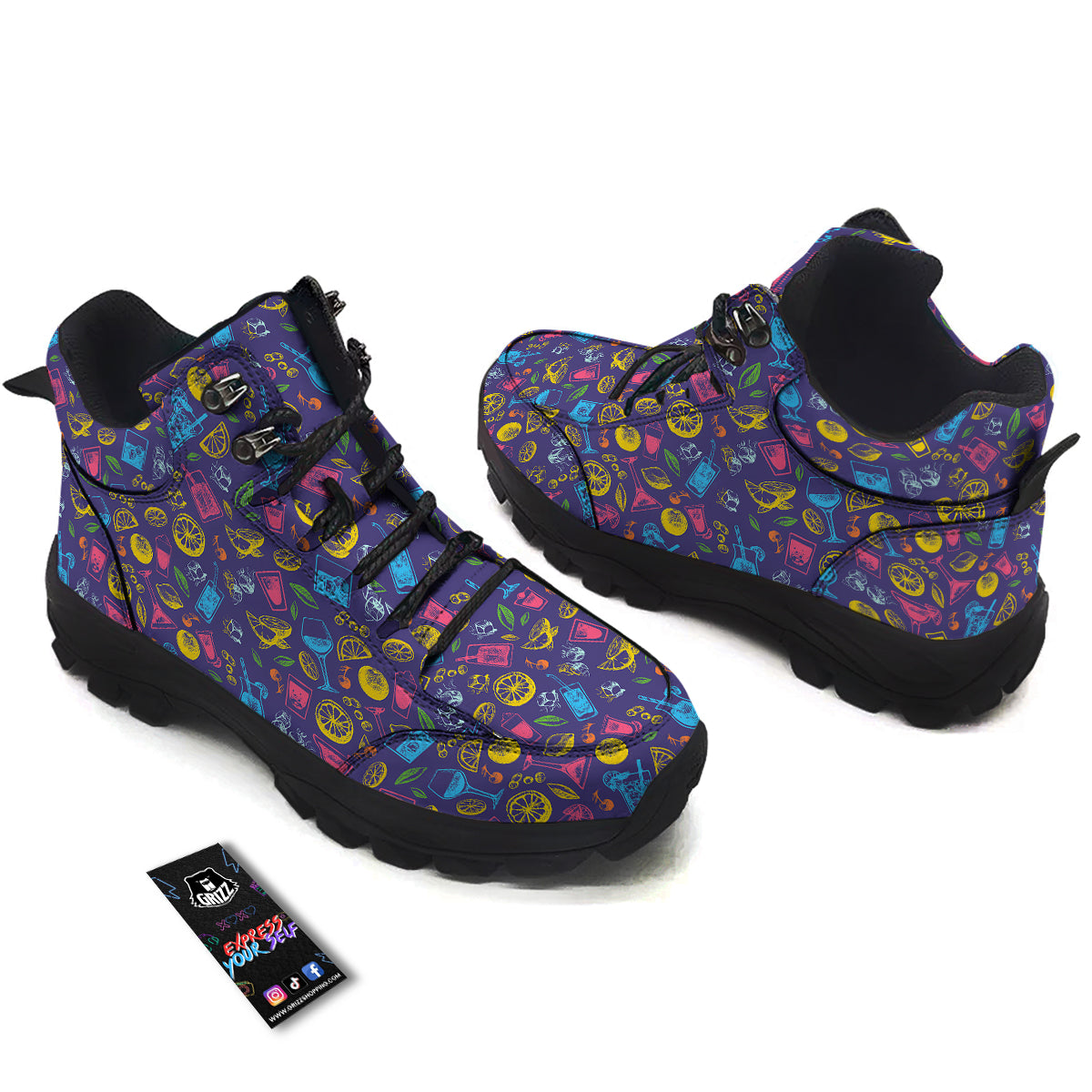 Cocktail Watercolor Print Pattern Hiking Shoes-grizzshop