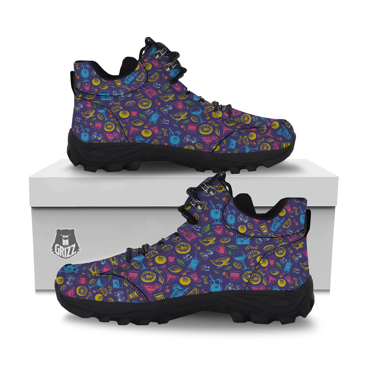 Cocktail Watercolor Print Pattern Hiking Shoes-grizzshop
