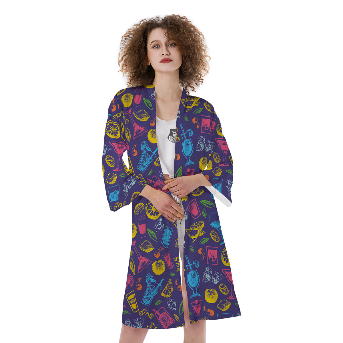 Cocktail Watercolor Print Pattern Kimono-grizzshop