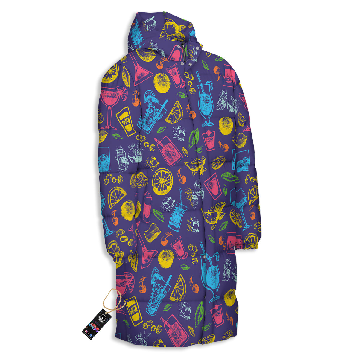 Cocktail Watercolor Print Pattern Long Down Jacket-grizzshop