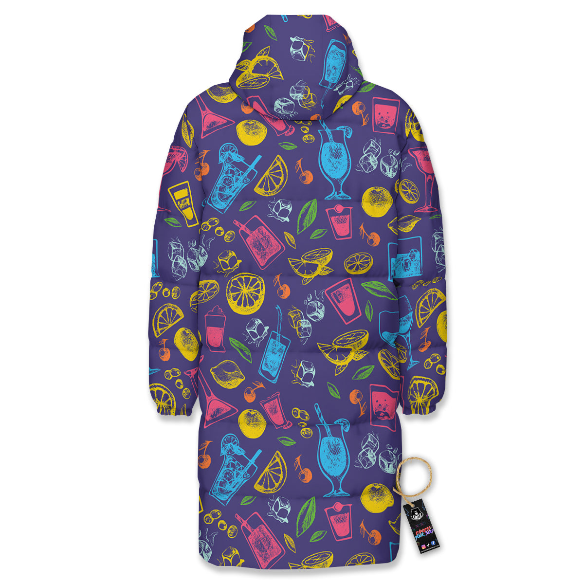 Cocktail Watercolor Print Pattern Long Down Jacket-grizzshop