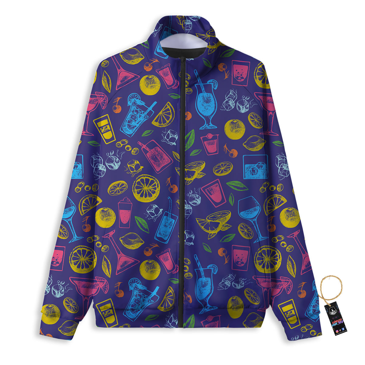 Cocktail Watercolor Print Pattern Track Jacket-grizzshop