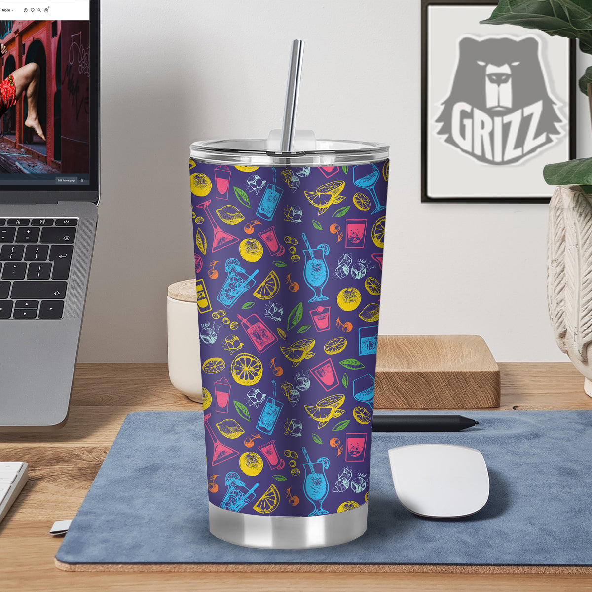 Cocktail Watercolor Print Pattern Tumbler-grizzshop