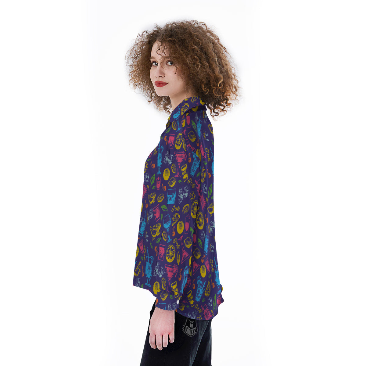 Cocktail Watercolor Print Pattern Women's Long Sleeve Shirts-grizzshop
