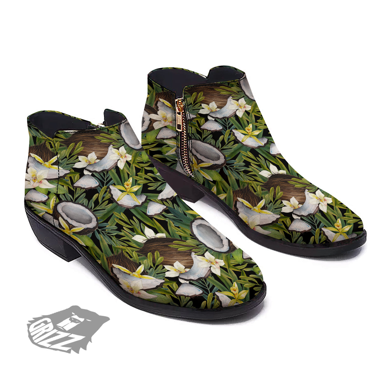 Coconut And Vanilla Flower Print Pattern Ankle Boots-grizzshop