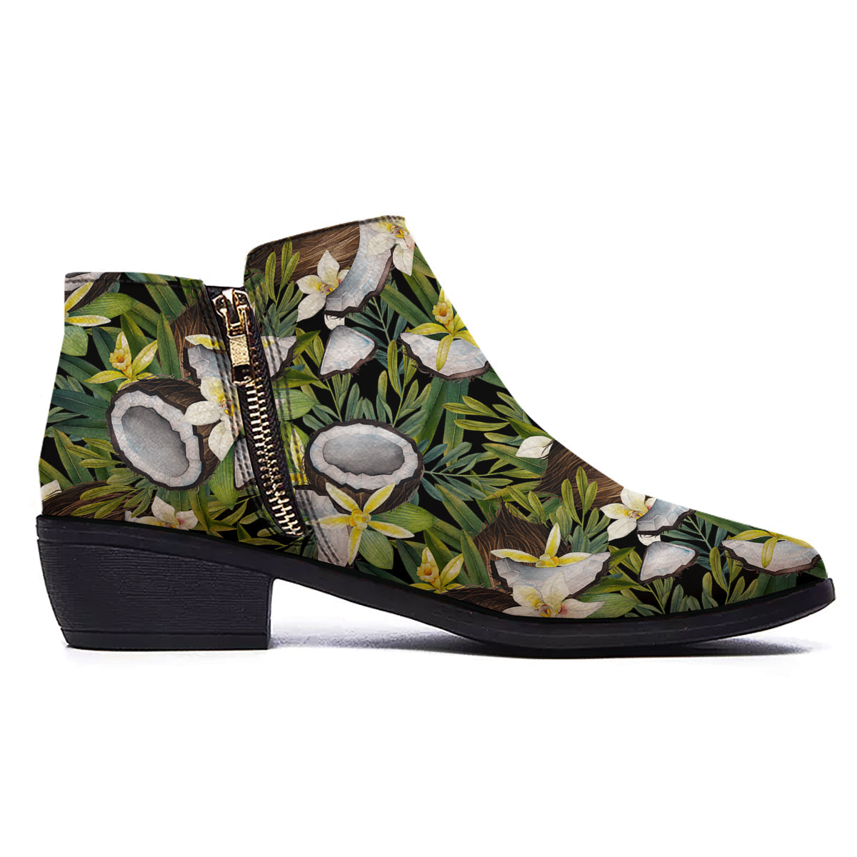 Coconut And Vanilla Flower Print Pattern Ankle Boots-grizzshop