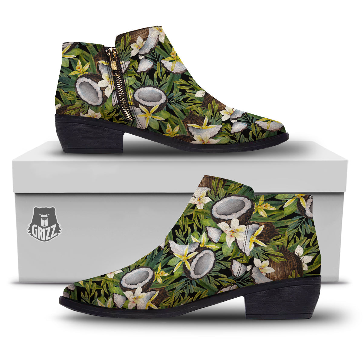 Coconut And Vanilla Flower Print Pattern Ankle Boots-grizzshop