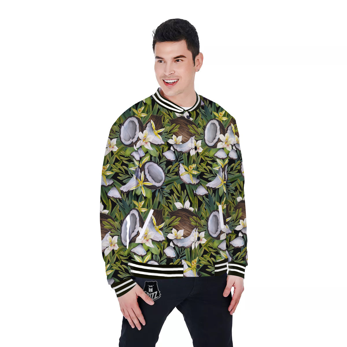 Coconut And Vanilla Flower Print Pattern Baseball Jacket-grizzshop