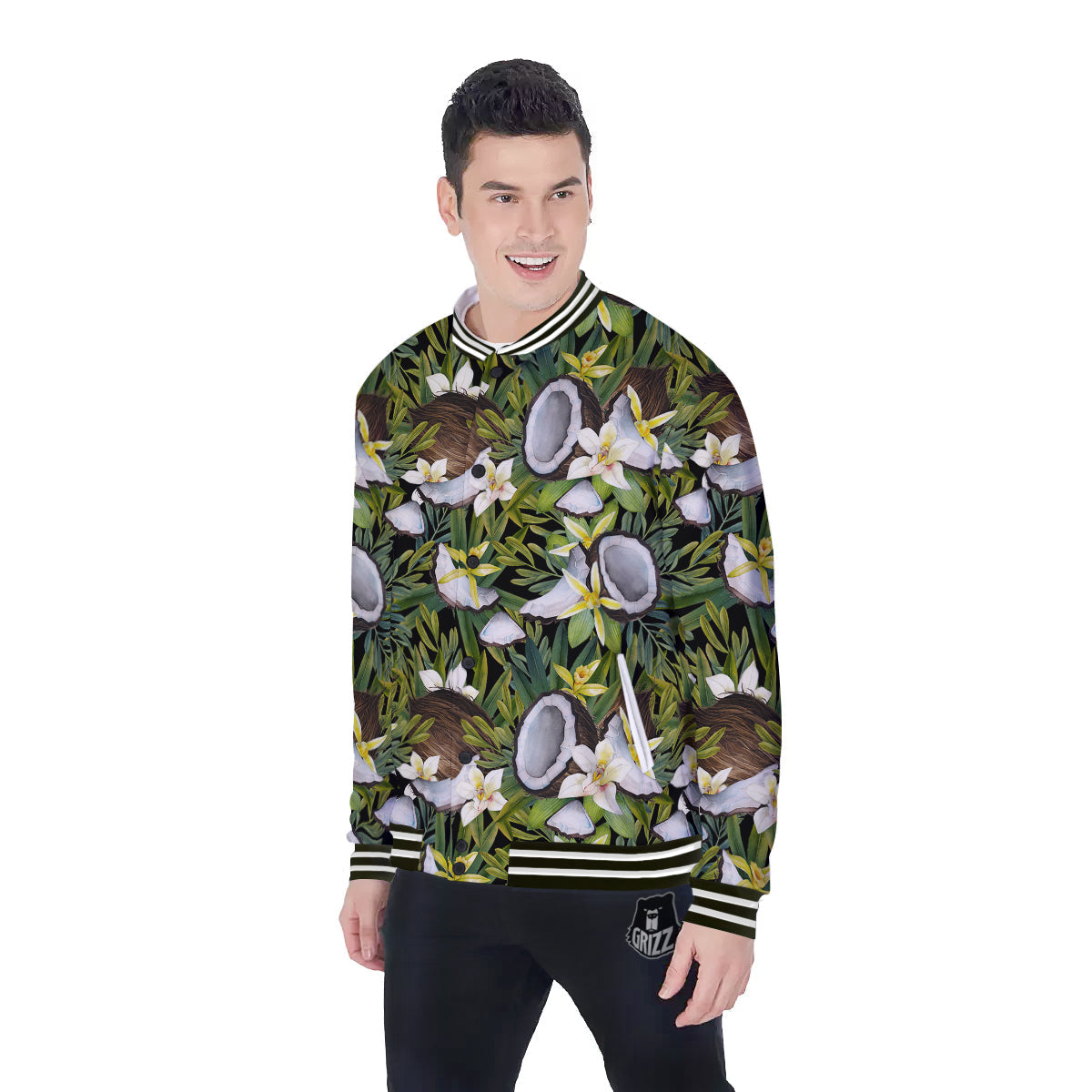 Coconut And Vanilla Flower Print Pattern Baseball Jacket-grizzshop