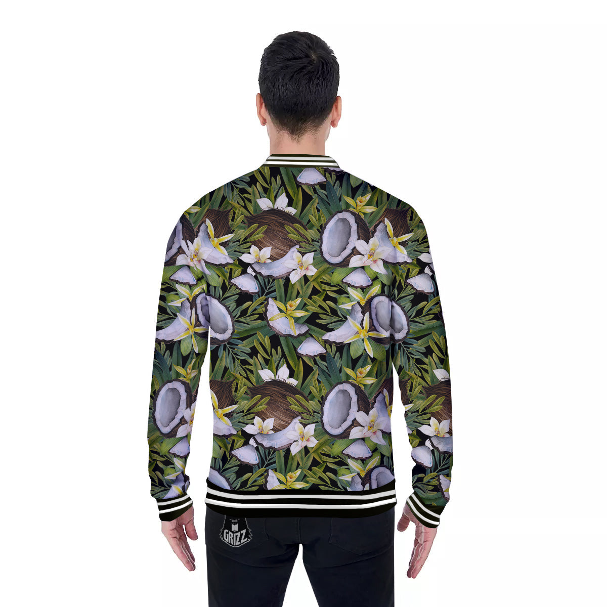 Coconut And Vanilla Flower Print Pattern Baseball Jacket-grizzshop