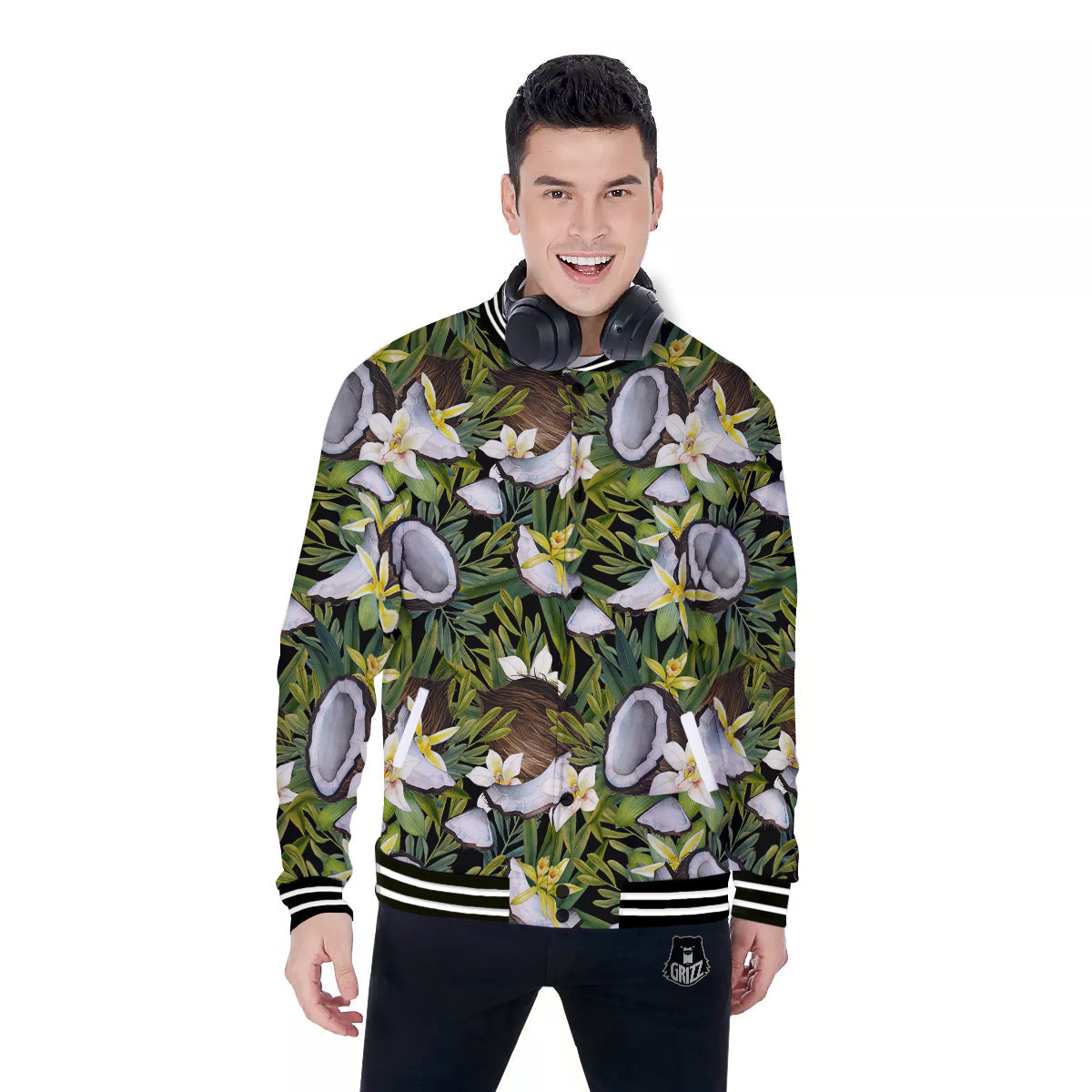 Coconut And Vanilla Flower Print Pattern Baseball Jacket-grizzshop