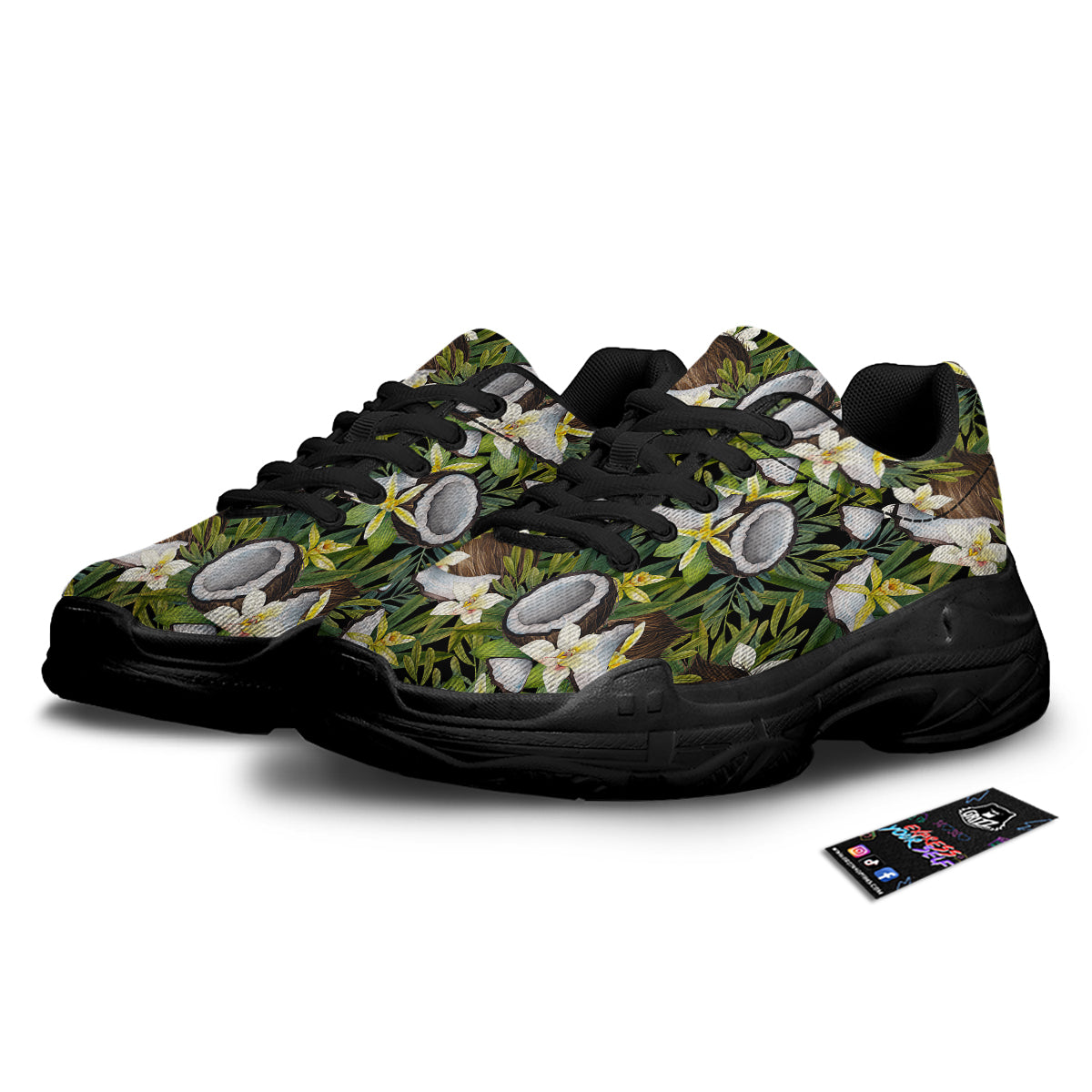 Coconut And Vanilla Flower Print Pattern Black Chunky Shoes-grizzshop