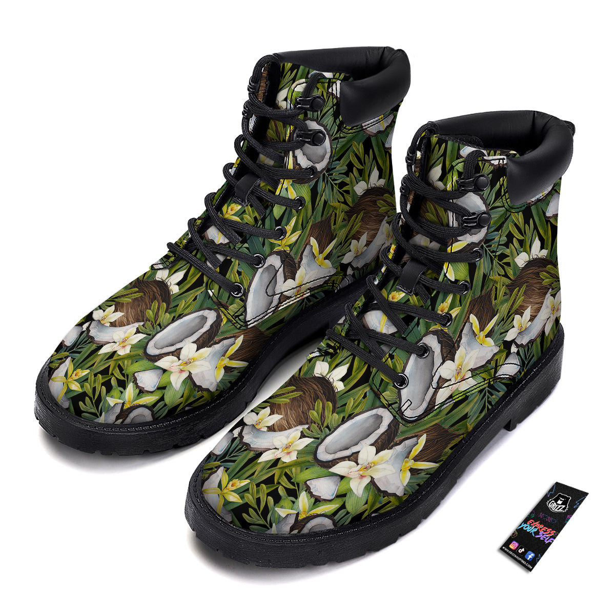 Coconut And Vanilla Flower Print Pattern Boots-grizzshop