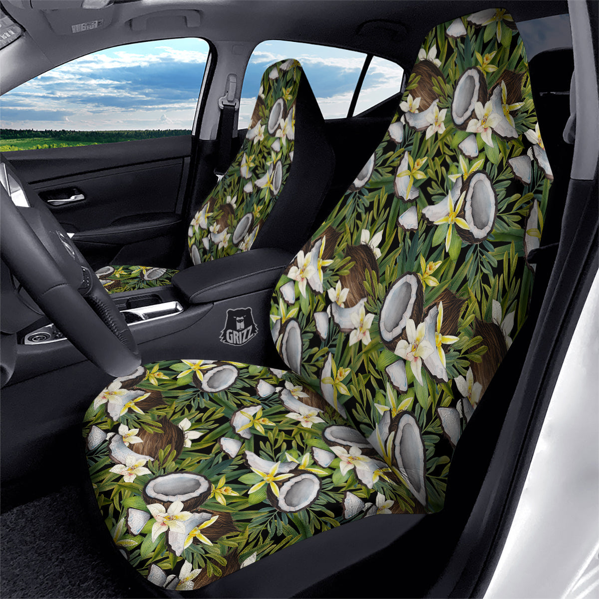 Coconut And Vanilla Flower Print Pattern Car Seat Covers-grizzshop