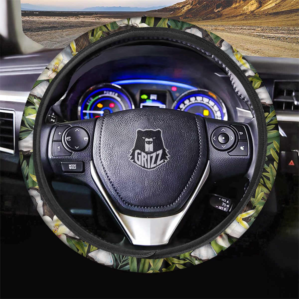 Coconut And Vanilla Flower Print Pattern Car Steering Wheel Cover-grizzshop