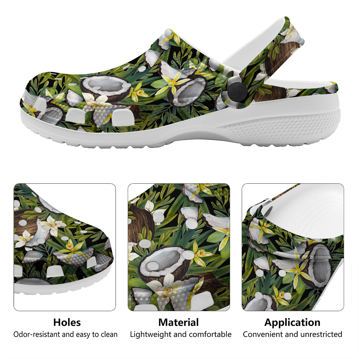 Coconut And Vanilla Flower Print Pattern Clog-grizzshop