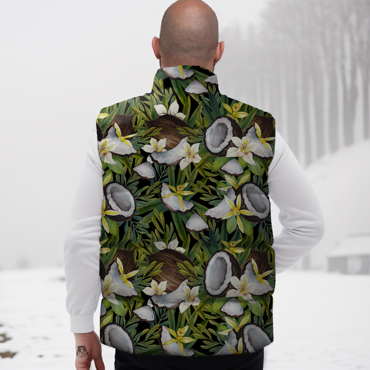 Coconut And Vanilla Flower Print Pattern Down Vest