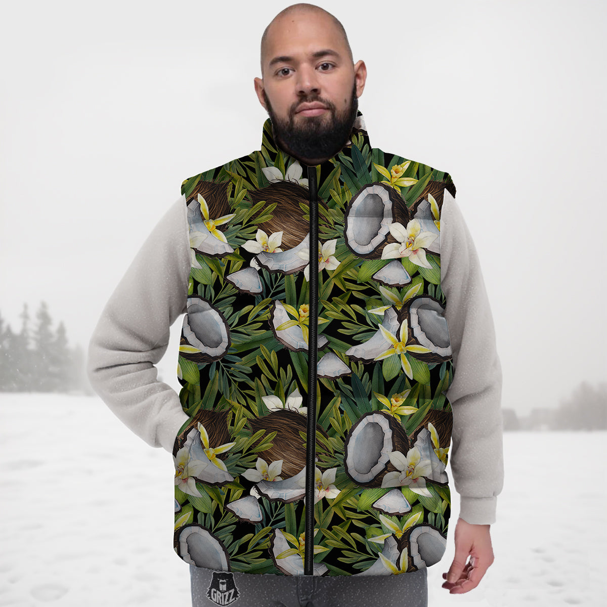 Coconut And Vanilla Flower Print Pattern Down Vest