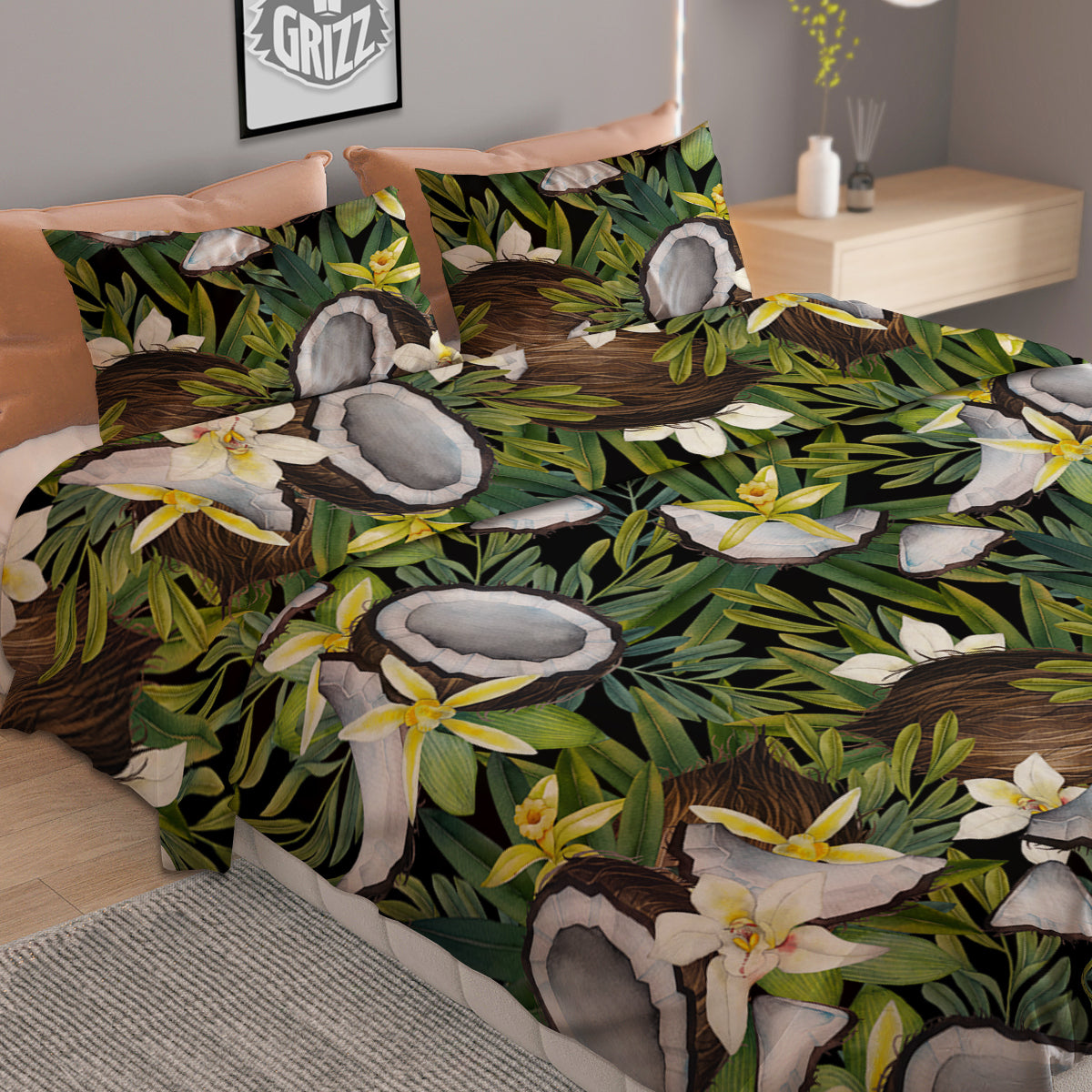 Coconut And Vanilla Flower Print Pattern Duvet Cover Bedding Set